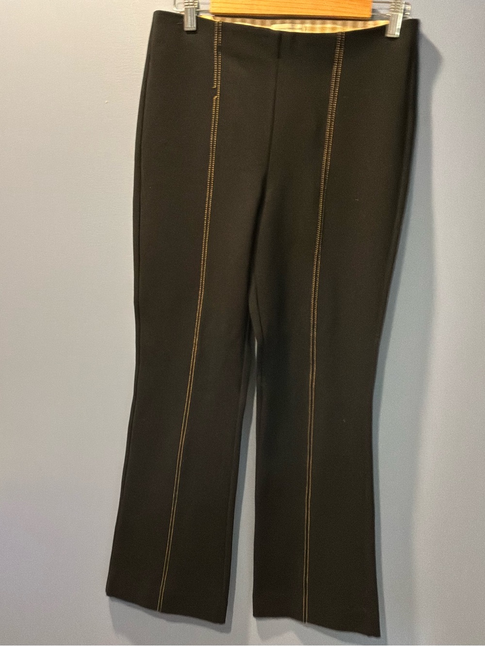 Anthropologie Black Boot-Cut Pants with Contrast Stitching